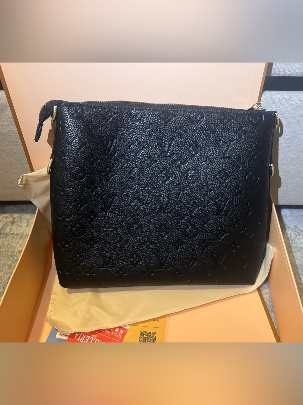 INSPIRED Black Embossed Monogram Crossbody Bag